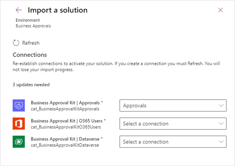 A screenshot of the Import a solution options.