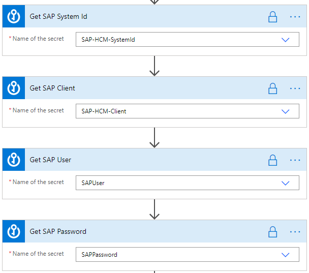 Add Get secret actions to the canvas.