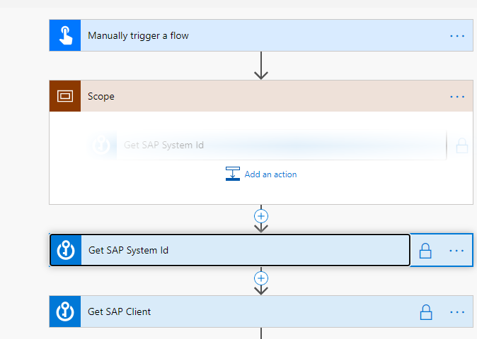 Screenshot of dragging the Get secret actions to the Scope container.