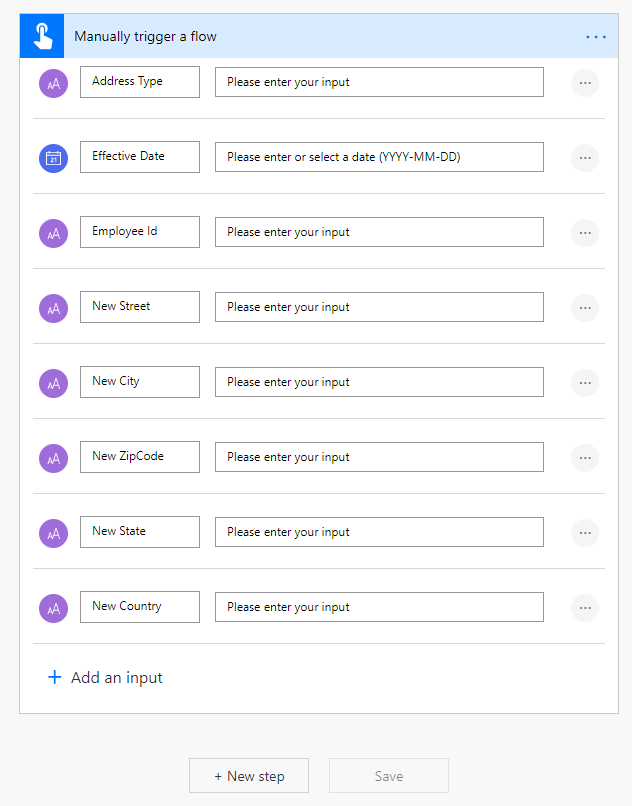 Add inputs to the trigger flow.