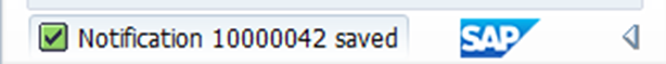 Screenshot of SAP Notification Id generated after saving a new record.