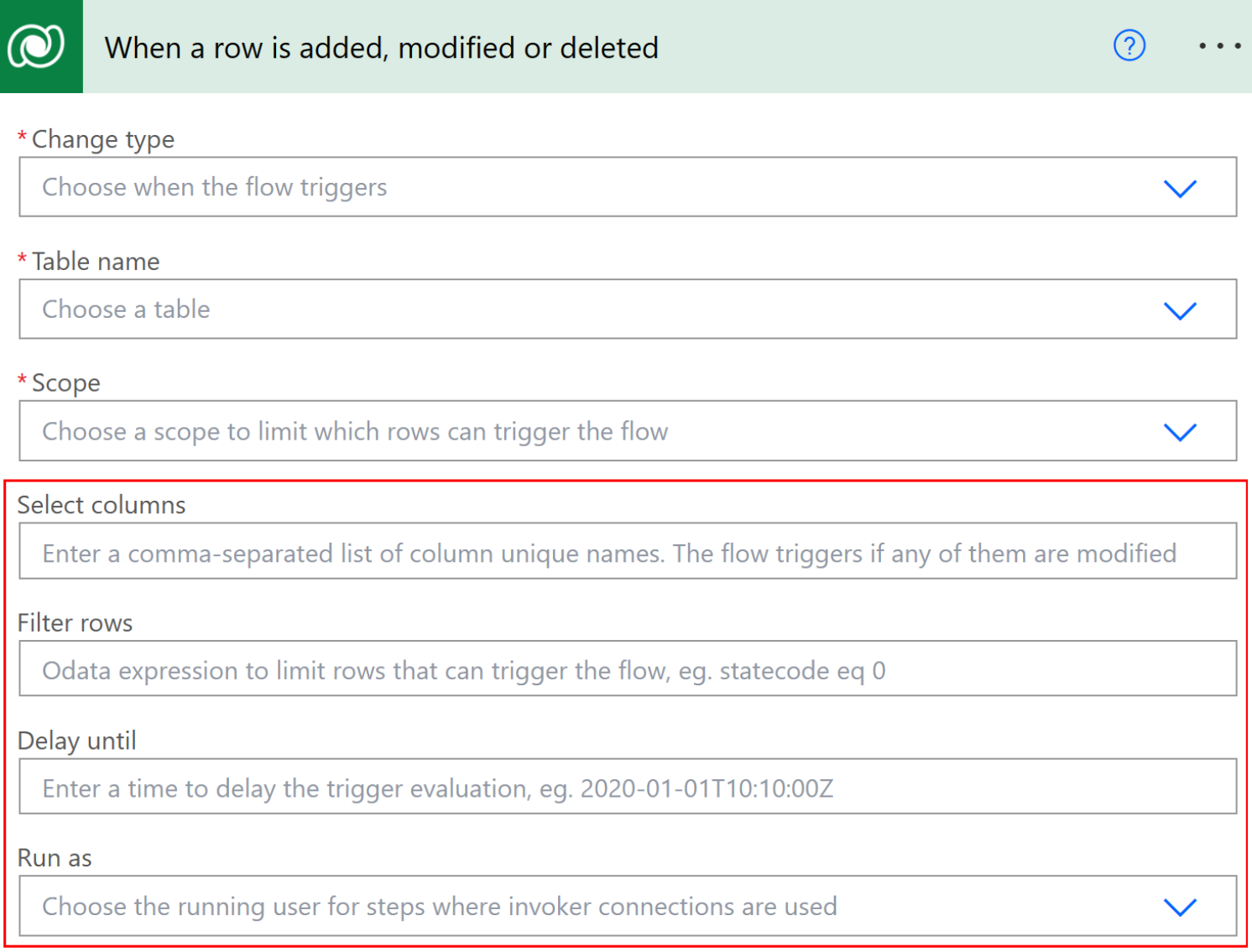 Screenshot of the advanced options.