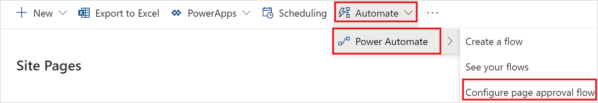 Screenshot that shows the configure page approval flow option.