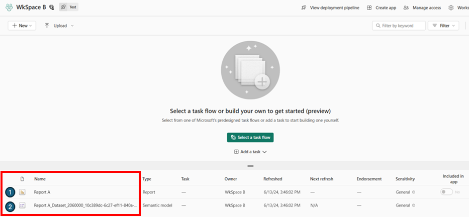 Screenshot of entities and refreshed timestamps for WkSpace B using different workspaces.