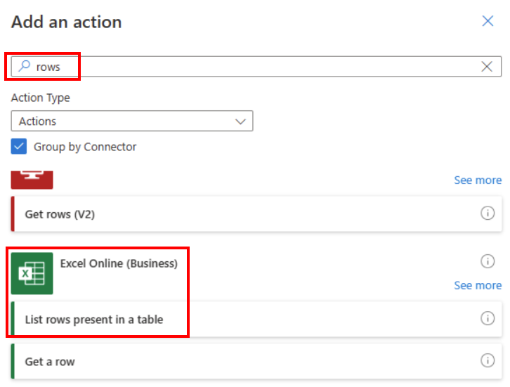 Screenshot of listing rows in a table in Copilot.