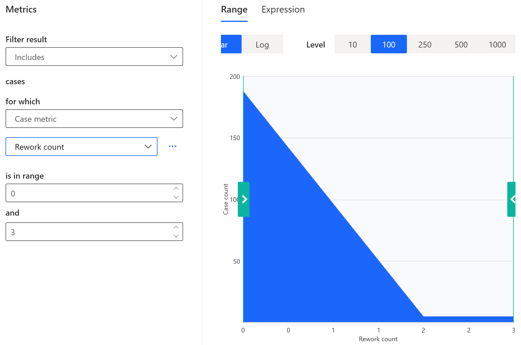 Screenshot of the case metric and filter values.