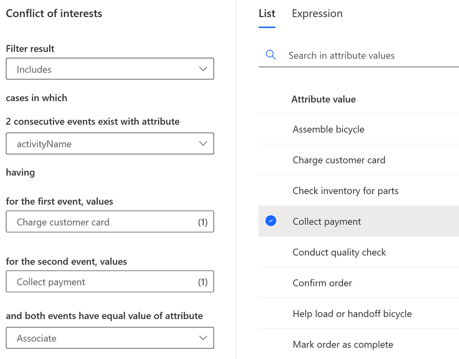 Screenshot of the conflict of interest filter.