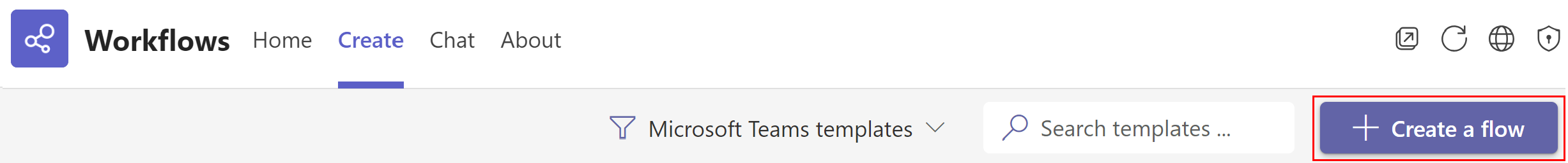 Screenshot of the 'Create a flow' button in the Workflows app.