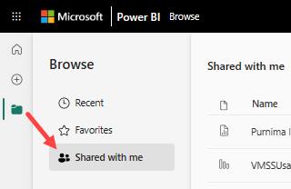 Screenshot showing the Shared with me item in the Browse menu.