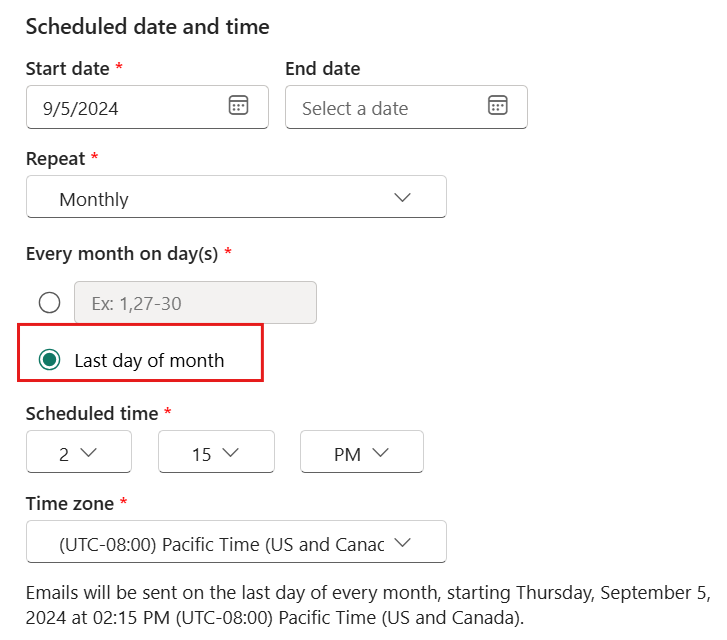 Screenshot showing the last day of month option.