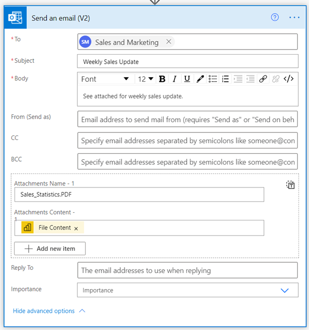 Screenshot showing the send an email dialog.