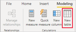 Screenshot that shows selecting New table.