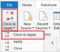 Screenshot that shows the Close & Apply option.