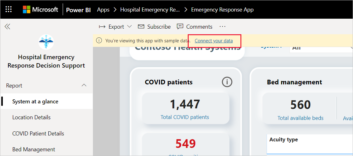 Hospital Emergency Response Decision Support Dashboard app connect your data link