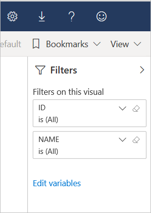 Screenshot that shows the Edit variables link in the Filter pane.