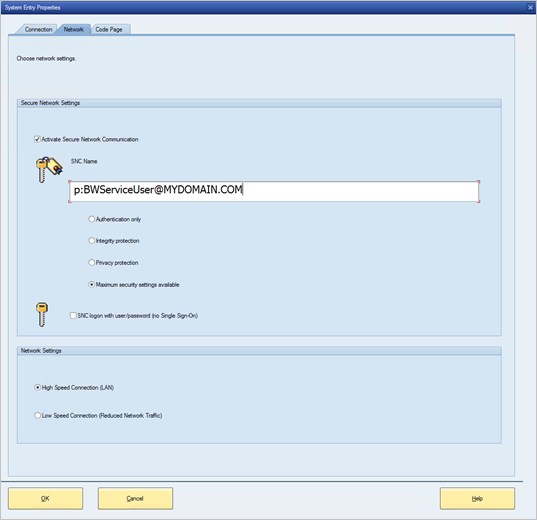 System Entry Properties screen