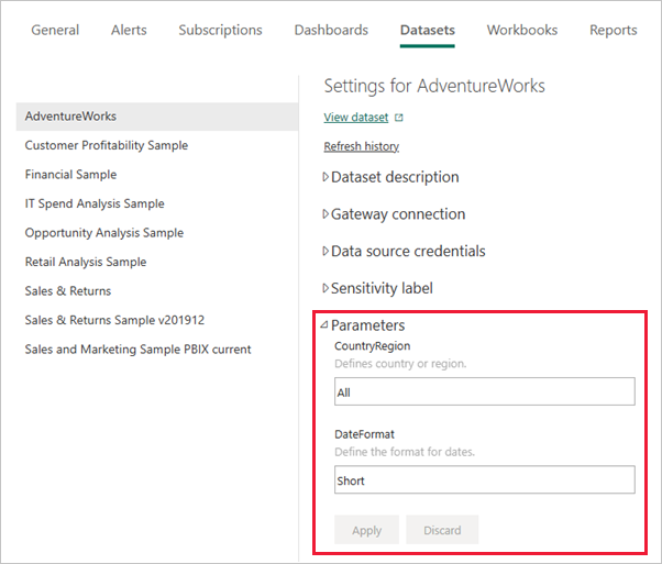 Screenshot shows the Settings window with Parameters expanded.