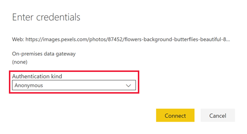 Screenshot shows the Enter credentials dialog box where you can specify the kind of authentication.