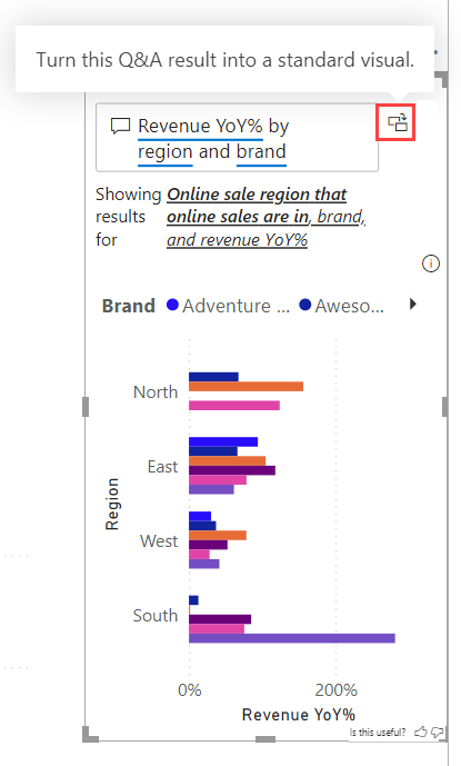 Screenshot of a Q&A result with the Convert Q&A visual icon selected.