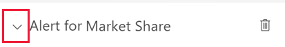 Screenshot showing the window for managing alerts. Next to the Alert for Market Share alert, the arrow is called out.