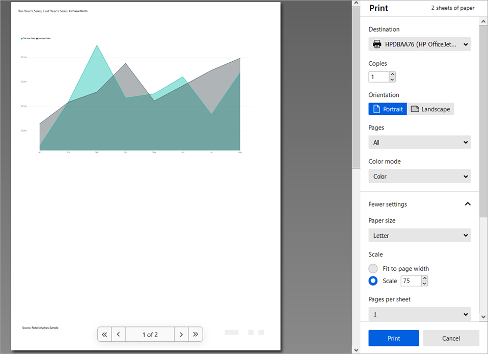 Screenshot of Print window with print settings displayed.