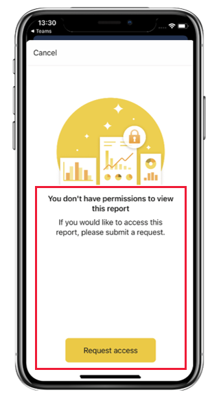Screenshot of Power BI mobile app request-access-dialog.