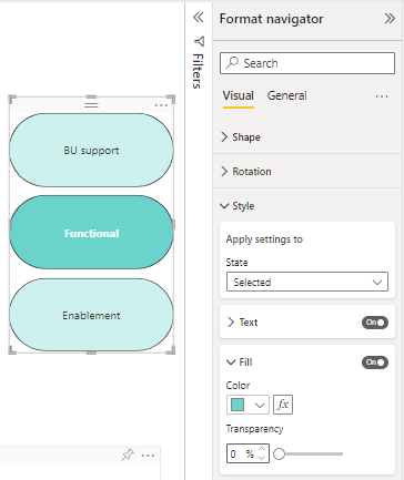 Screenshot of the Selected state settings in the Format navigator.