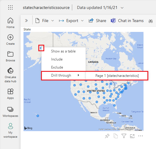 Screenshot showing Power BI cross-report drillthrough option.