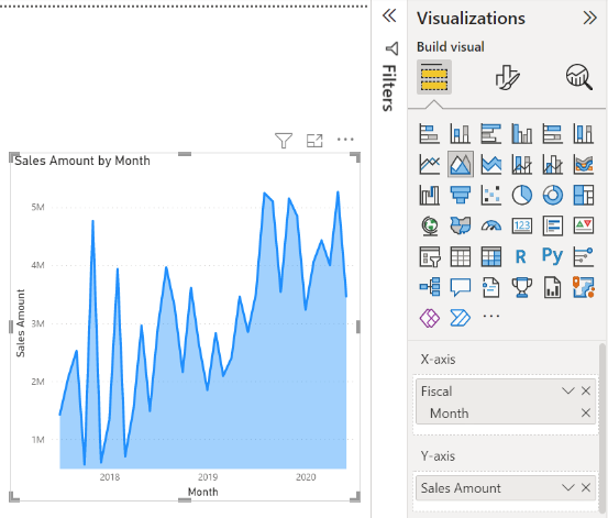 Screenshot of Change the column chart to an area chart.