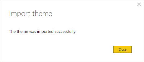 Screenshot of the successful Import theme dialog.