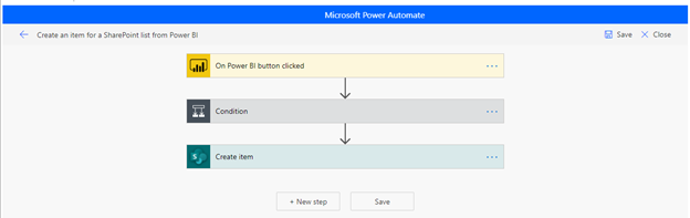 Screenshot shows Save the flow.