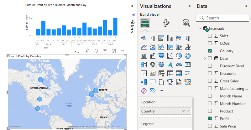 Screenshot of map visual in report editor.