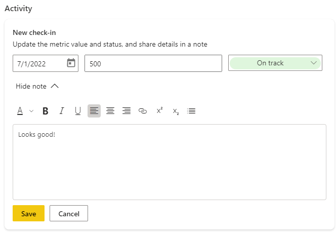 Screenshot of Manual check-in, set date, value, status, and note.