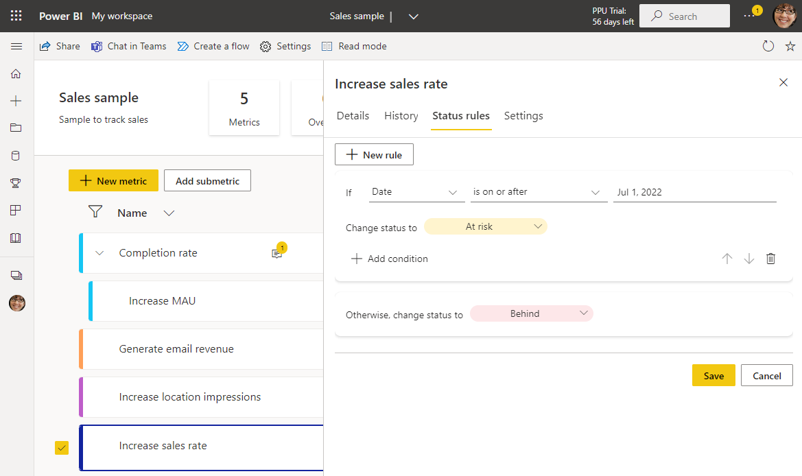 Screenshot Showing selected statuses for status rules.