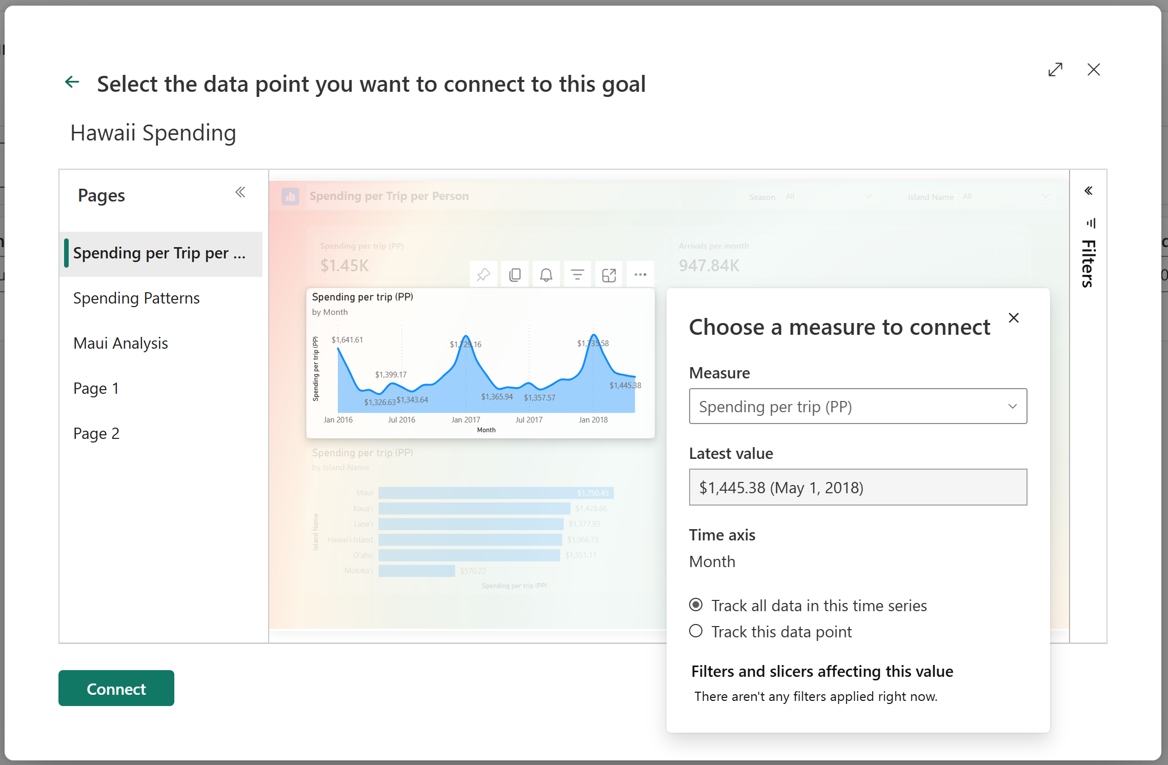 Screenshot of Select the data point you want to use as your Current or Target.