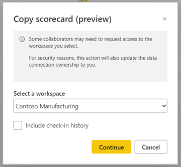 Screenshot of copy the scorecard dialog.