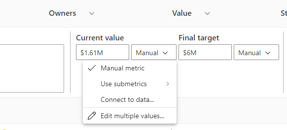 A screenshot showing the types of goals.