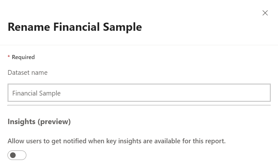 Screenshot of the Rename Financial Sample dialog.