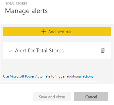 Screenshot of the Manage alerts menu, showing a sample alert.