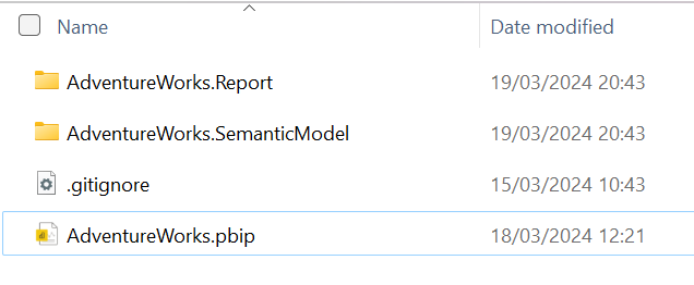 Screen grab showing Power BI Project files