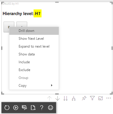 Context menu in the visual