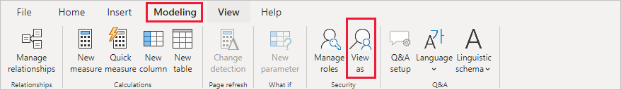 Screenshot of the Modeling tab, highlighting View as.