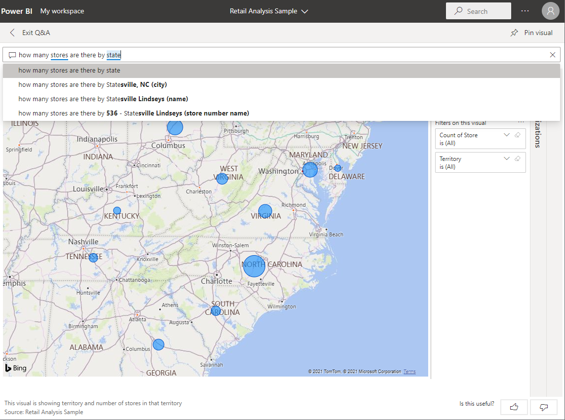 Screenshot of an example Q&A entry, showing a map visualization.