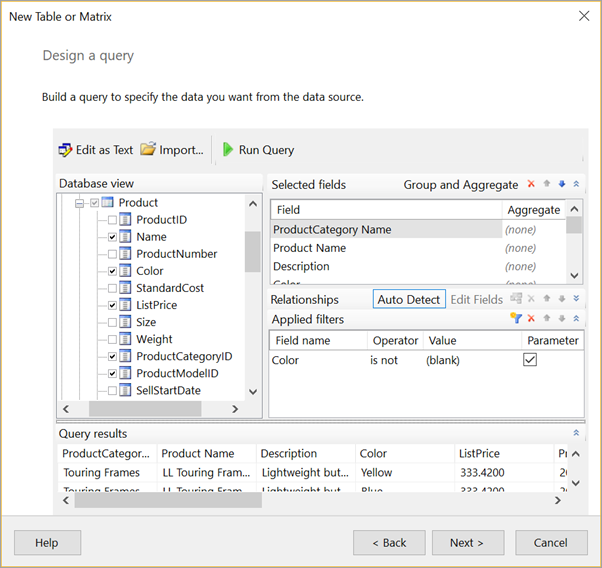 Screenshot of Query Designer dialog box.