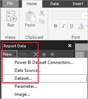 Screenshot that shows option to create new dataset.