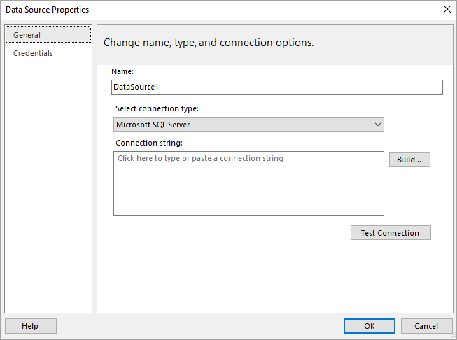 Screenshot of the Data Source properties dialog box.