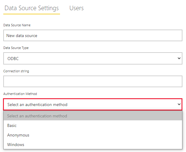 Screenshot of data source settings.