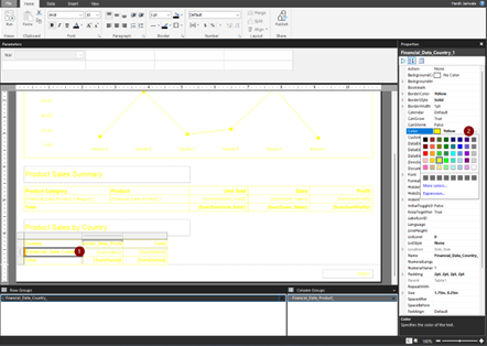 Screenshot showing the color yellow is applied to a matrix.