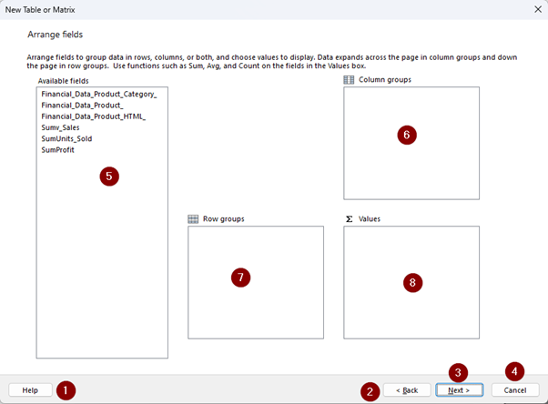 Screenshot showing Arrange fields.