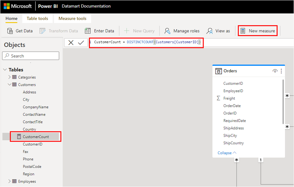 Screenshot of creating a measure.